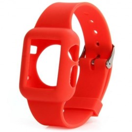 42MM SOLID COLOR SILICONE MATERIAL WATCHBAND WITH BUCKLE CLASP FOR APPLE WATCH (RED)