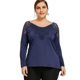 PLUS SIZE LACE TRIM CUTWORK TOP (CERULEAN)