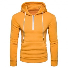 HOODED HALF ZIP POUCH POCKET FLEECE PULLOVER HOODIE (YELLOW)