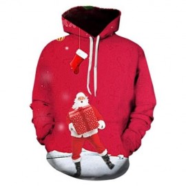 HOODED 3D CHRISTMAS SANTA PRINT PULLOVER HOODIE (COLORMIX)