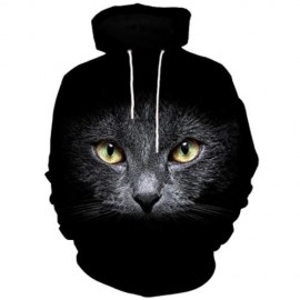3D CAT FACE PRINT KANGAROO POCKET HOODIE (BLACK)