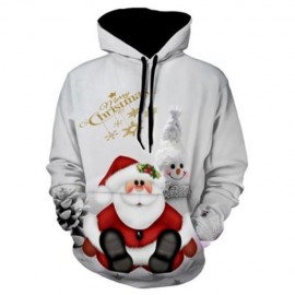 SNOWMAN PRINT PULLOVER CHRISTMAS HOODIE (GRAY)
