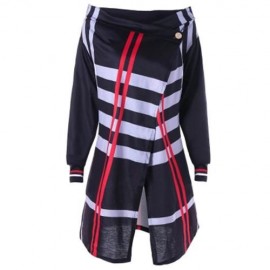 PLUS SIZE SLIT STRIPES LONG SLEEVE COAT (COLORMIX)