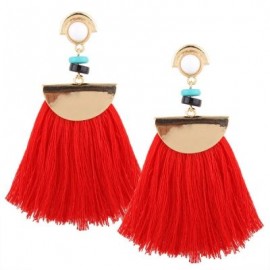 Women Faddish Tassel Threader Drop Earrings  (RED)
