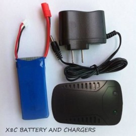 7.4V 2000MAH BATTERY   US PLUG ADAPTER CHARGER   BALANCE CHARGER FOR SYMA X8C RC QUADCOPTE