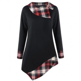 PLUS SIZE PLAID TRIM ASYMMETRICAL T-SHIRT (BLACK)