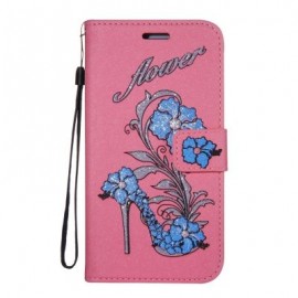 Wkae Printed Rattan Shoes Leather Case Cover with Hold Lanyard and Card Slots for Motorola