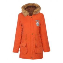 FUR HOODED LONG SLEEVE JACKET WOMEN PARKA POCKETS COAT (JACINTH)