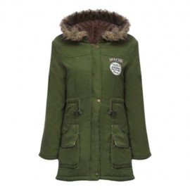 FUR HOODED LONG SLEEVE JACKET WOMEN PARKA POCKETS COAT (ARMY GREEN)