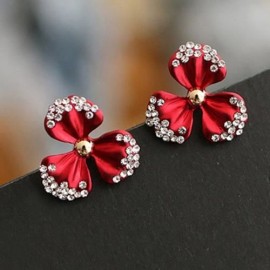 PAIR OF CHIC RHINESTONE BLOSSOM SHAPE EARRINGS FOR WOMEN (RED)