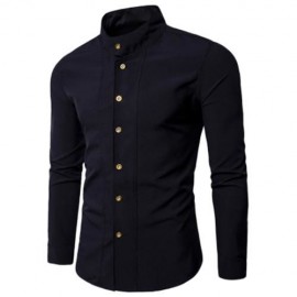 CASUAL STAND COLLAR LONG SLEEVE SHIRT (BLACK)