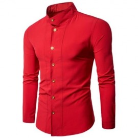 CASUAL STAND COLLAR LONG SLEEVE SHIRT (RED)
