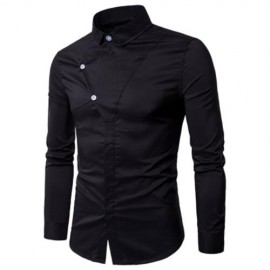 LONG SLEEVE COVERED BOTTON PANEL SHIRT  (BLACK)