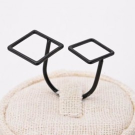 STYLISH LAYERED OPENWORK SQUARE DESIGN RING FOR WOMEN (BLACK)