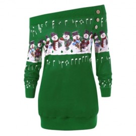 CHRISTMAS PLUS SIZE SNOWMAN OFF THE SHOULDER SWEATSHIRT (GREEN)