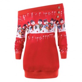 CHRISTMAS PLUS SIZE SNOWMAN OFF THE SHOULDER SWEATSHIRT (BRIGHT RED)