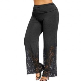 PLUS SIZE LACE TRIM PALAZZO PANTS (DARK HEATHER GRAY)