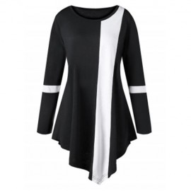 PLUS SIZE TWO TONE COLOR ASYMMETRIC LONG TOP (BLACK)