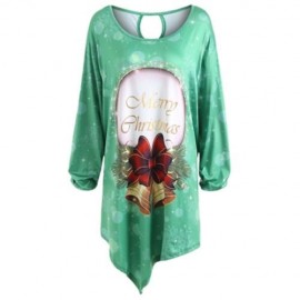 MERRY CHRISTMAS BELL PRINT ASYMMETRICAL PLUS SIZE T-SHIRT (GREEN)