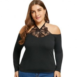 PLUS SIZE SPIDER NET LACE INSERT HALTER TOP (BLACK)