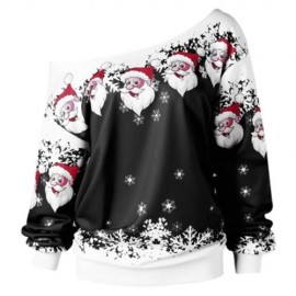 CHRISTMAS PLUS SIZE SANTA CLAUS SKEW COLLAR SWEATSHIRT (BLACK)