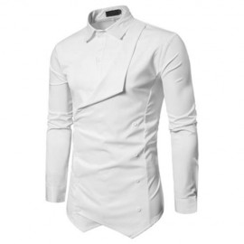 FAUX TWINSET DOUBLE BREASTED ASYMMETRIC SHIRT (WHITE)