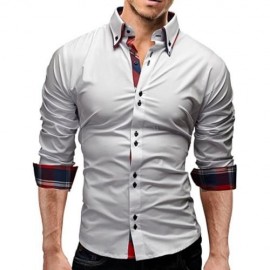 BUTTON DOWN DOUBLE LAYER COLLAR SHIRT (WHITE)