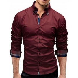 BUTTON DOWN DOUBLE LAYER COLLAR SHIRT (WINE RED)