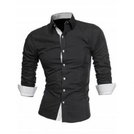 TURNDOWN COLLAR PANEL DESIGN FORMAL SHIRT (WHITE AND BLACK)