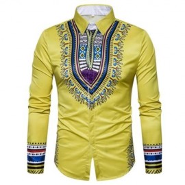 GEOMETRIC NATIONAL PRINT LONG SLEEVE SHIRT (YELLOW)