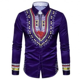 GEOMETRIC NATIONAL PRINT LONG SLEEVE SHIRT (PURPLE)