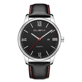 CUENA 6631P FASHION MEN QUARTZ WRISTWATCH GENUINE LEATHER WATCHBAND (BLACK BAND BLACK DIAL