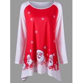 CHRISTMAS PLUS SIZE SANTA CLAUS TUNIC T-SHIRT (RED)