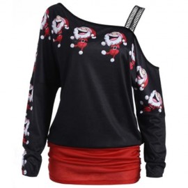 COLD SHOULDER SANTA CLAUS LAUGH PRINT T-SHIRT (BLACK)