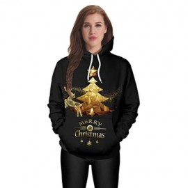 TRENDY LONG SLEEVE MERRY CHRISTMAS PRINT WOMEN HOODIE (BLACK)
