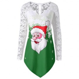 CHRISTMAS PLUS SIZE LACE TRIM SANTA CLAUS T-SHIRT (GREEN)