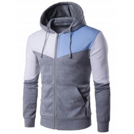 KANGAROO POCKET ZIP UP COLOR BLOCK HOODIE (GRAY)