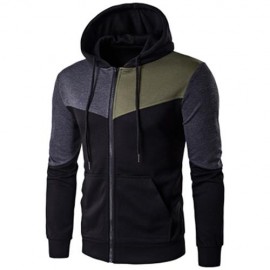 KANGAROO POCKET ZIP UP COLOR BLOCK HOODIE (BLACK)