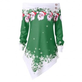 PLUS SIZE CHRISTMAS OFF THE SHOULDER ASYMMETRIC SWEATSHIRT (GREEN)
