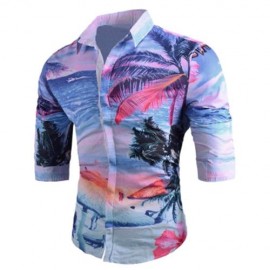 TROPICAL PALM TREE PRINT CASUAL HAWAIIAN SHIRT (COLORMIX)