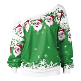 CHRISTMAS PLUS SIZE SANTA CLAUS SKEW COLLAR SWEATSHIRT (GREEN)