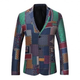 SINGLE BREASTED PATCHWORK LINEN BLAZER (COLORMIX)