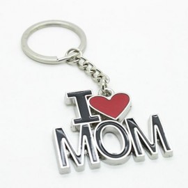 CREATIVE I LOVE MOM WORD PLATE PENDANT KEY CHAIN (BLACK WITH RED)