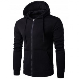 KANGAROO POCKET FULL ZIP FLOCKING HOODIE (BLACK)