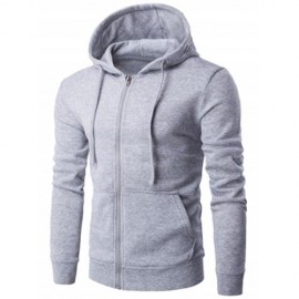 KANGAROO POCKET FULL ZIP FLOCKING HOODIE (GRAY)