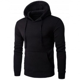 KANGAROO POCKET DRAWSTRING FLOCKING PULLOVER HOODIE (BLACK)