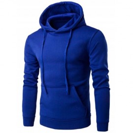 KANGAROO POCKET DRAWSTRING FLOCKING PULLOVER HOODIE (BLUE)