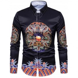TURNDOWN COLLAR SYMMETRICAL CHINOISERIE DRAGON PRINT SHIRT (COLORMIX)