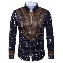 ETHNIC GEOMETRIC SPLATTER PAINT PRINT SHIRT (BLACK)