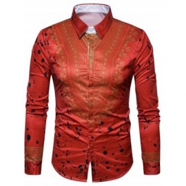 ETHNIC GEOMETRIC SPLATTER PAINT PRINT SHIRT (RED)